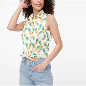 J.‎ Crew Factory Pineapple Fruit Sleeveless Cotton Poplin Shirt Women XL BF815